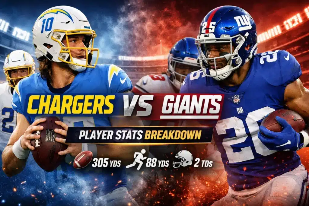 Los angeles chargers vs new york giants match player stats