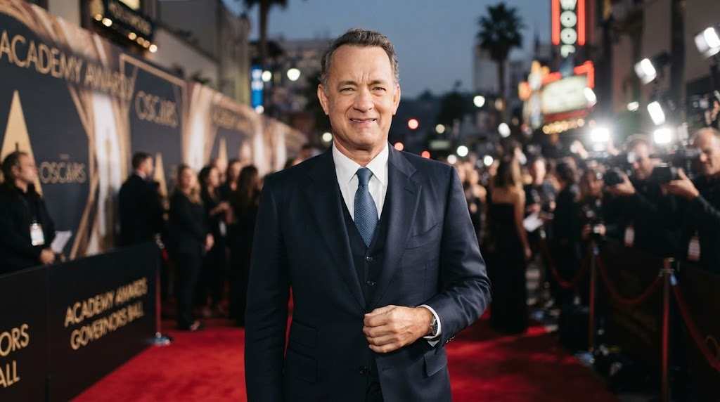 Tom Hanks attending a red carpet event in a stylish suit